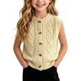 thumbnail image 5 of Xdegoge Girls Cable Knit Sweater Vest Sleeveless Button Down Cardigan Crewneck Waistcoat Fall Winter Warm Layering Tops for Kids Casual School Everyday Wear, 5 of 9