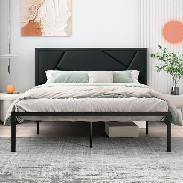 Amolife Full Size Metal Bed Frame With, Metal Bed Frame With Tufted Headboard