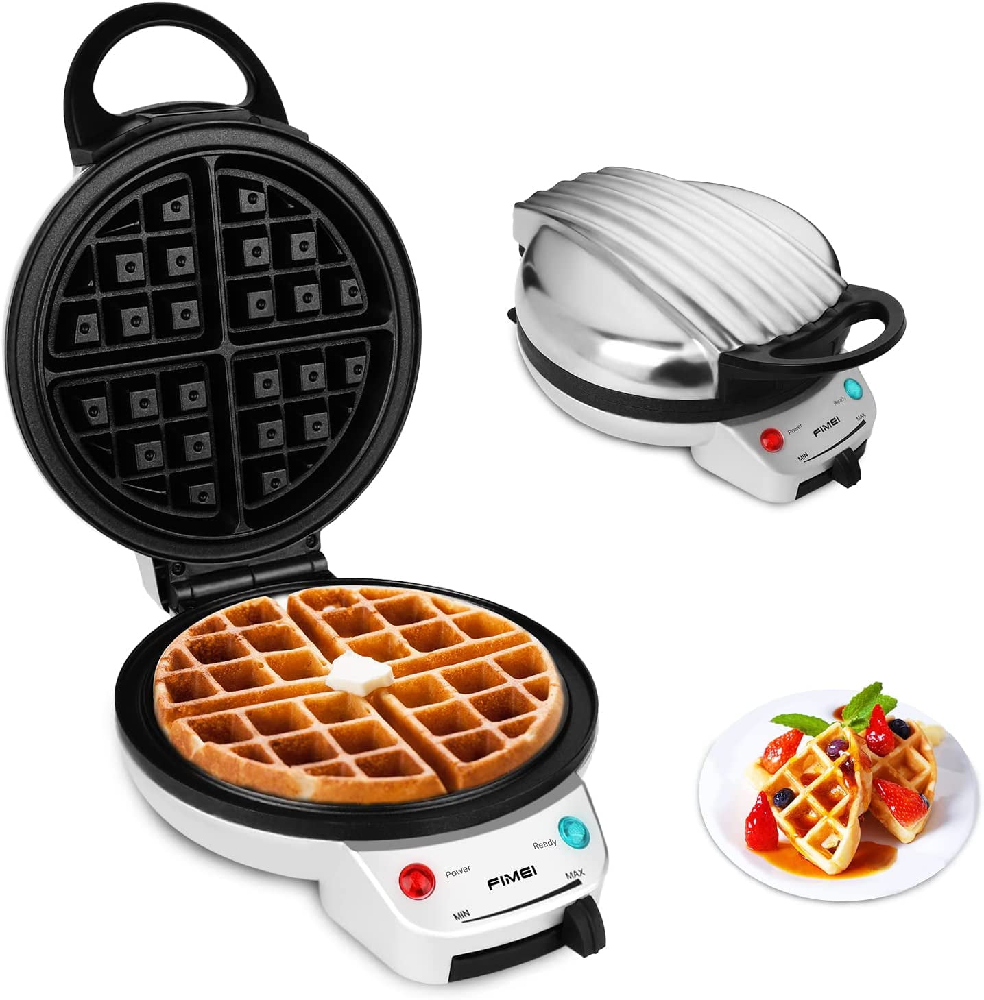 Commercial Nonstick Electric Rotating Round Standard Waffle Machine Maker Baker 