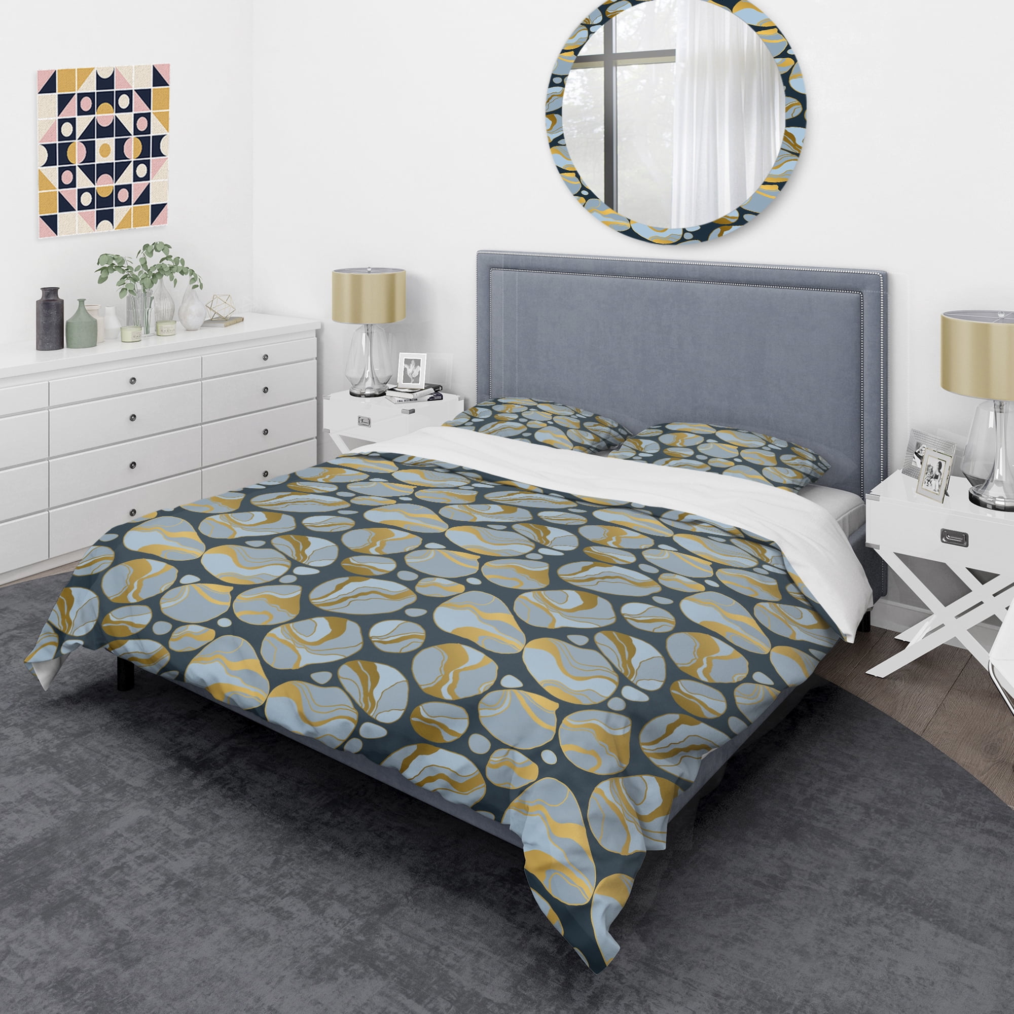 Designart 'Golden Marble Design IV' Mid-Century Modern Duvet Cover Set