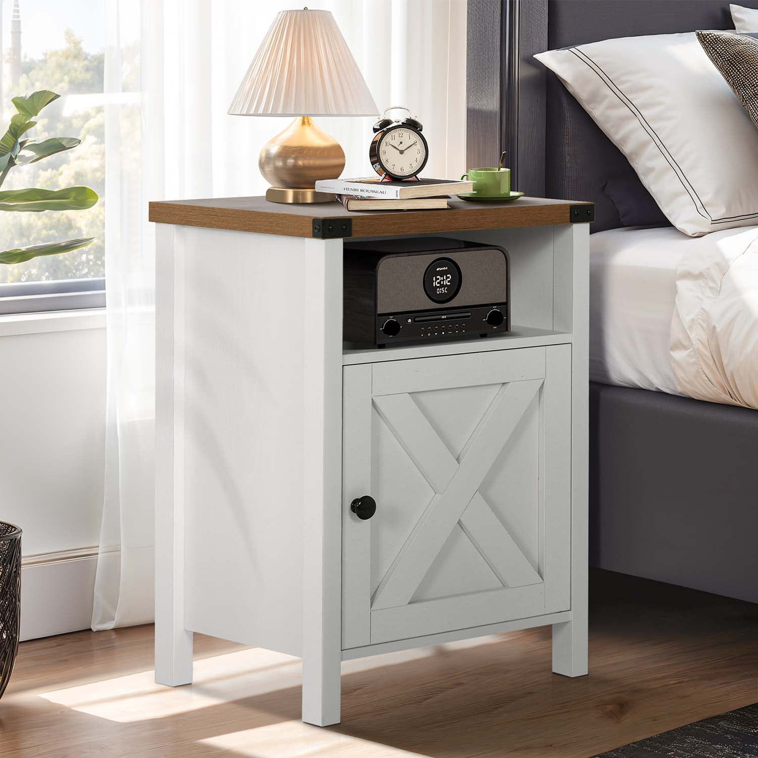 4 Ever Farmhouse End Table Set of 2, White Nightstand for Bedroom