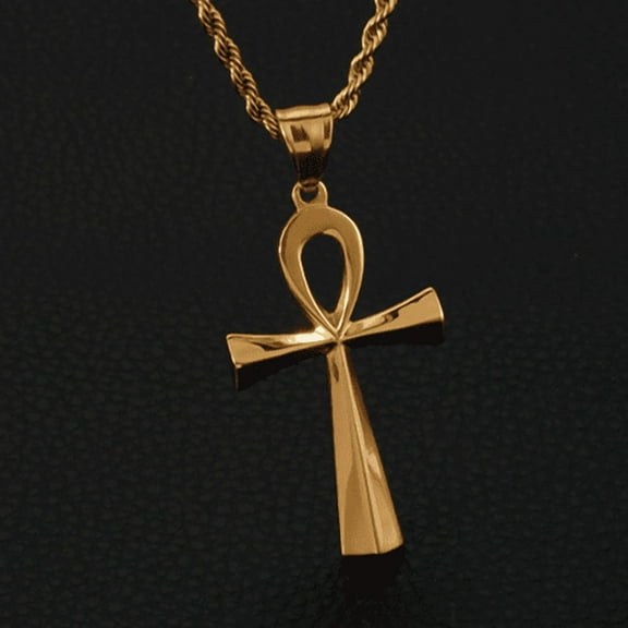 14K Yellow Gold Ankh Egyption T Cross Necklace Pendant Retro Man Lucky Egypt Key of Life Pendant Necklace Jewelry Gift for Men