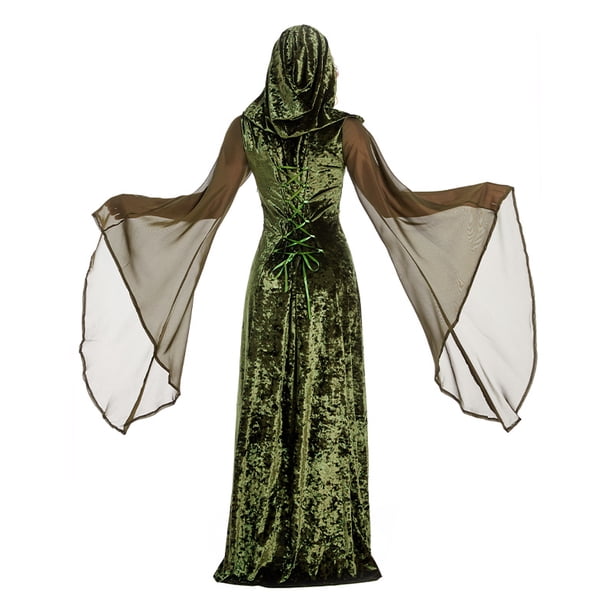 Vestido Medieval Para Mujer Sinastar - Terciopelo Verde, Con Capucha Y Cordones, Manga Trompeta, Estilo Renacentista Vestido Medieval Para Mujer Sinastar - Terciopelo Verde, Con Capucha Y Cordones, Manga Trompeta, Estilo Renacentista