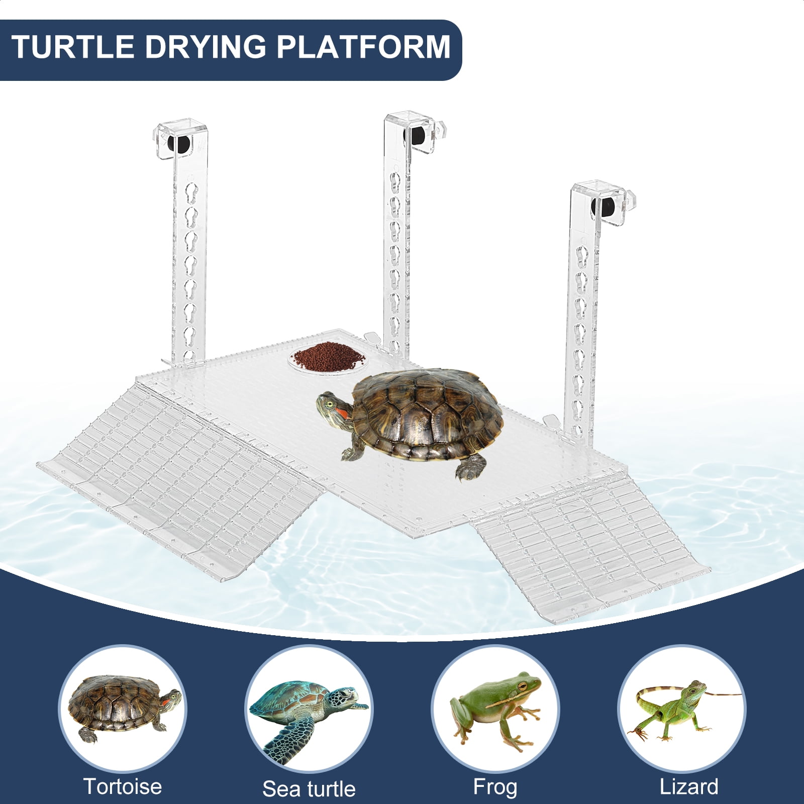 Turtle Basking Platform Acrylic Turtle Dock Basking Platform Height Adjustable Turtle Dock Clear Turtle Terrace Basking Platform with 2 Slides for Tortoise Fish Tank Aquarium