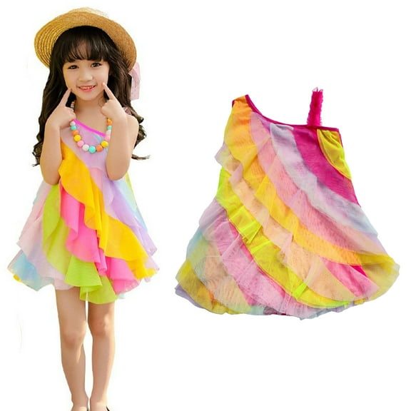 KYAIGUO Kids Baby Toddler Girls Sleeveless Dresses Summer Dress Rainbow Breathable Dress Sling Beach Dress Pullover Dress for 1-6T