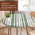 thumbnail image 4 of Sage Green Grey Stripe Round Tablecloth, Fitted Table Cover with Elastic for 36"-44" Round Tables, Farmhouse Minimalist Striped Table Cloth Outdoor Indoor Dinning Party Waterproof Tablecloths, 4 of 7