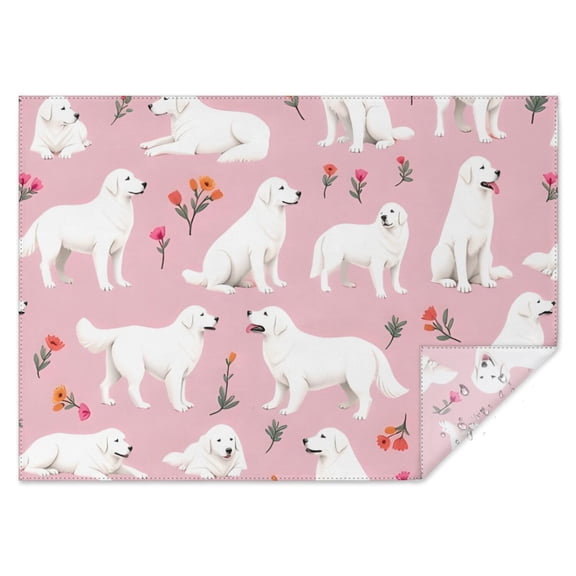White Dogs and Flowers Rectangle Tablecloth 60"x84",Waterproof Polyester Rectangle Table Cloth, Wipeable Spillproof Polyester Tablecloth for Dining, Camping, Indoor and Outdoor