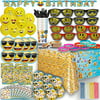 Ultimate Emoji Birthday Party Supplies for 8 - Plates, Cups, Napkins, Banner, Balloons, Sunglasses, Bracelets, Tattoos, Candles and more