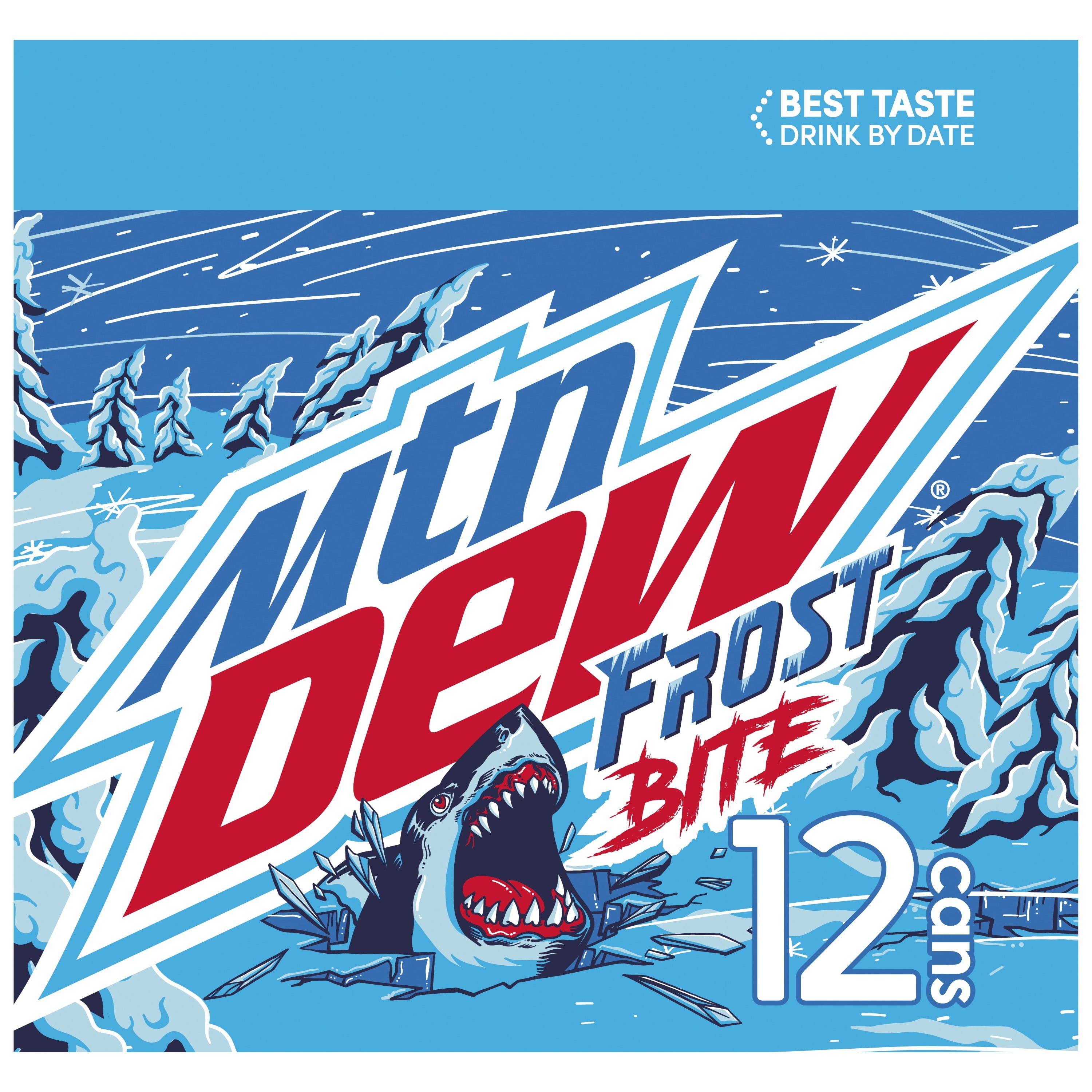 Mountain Dew Frost Bite Soda Naturally & Artificially Flavored Dew 12 fl oz, 12 Count