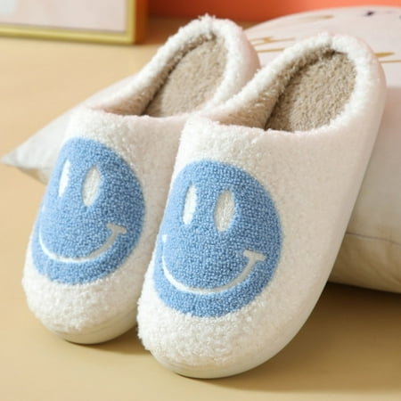 

CoCopeaunt Women Men Fluffy Fur Slippers Smile Short Plush Warm Shoes Comfortable Couple Slides Autumn Winter Home Slippers Female Sandals
