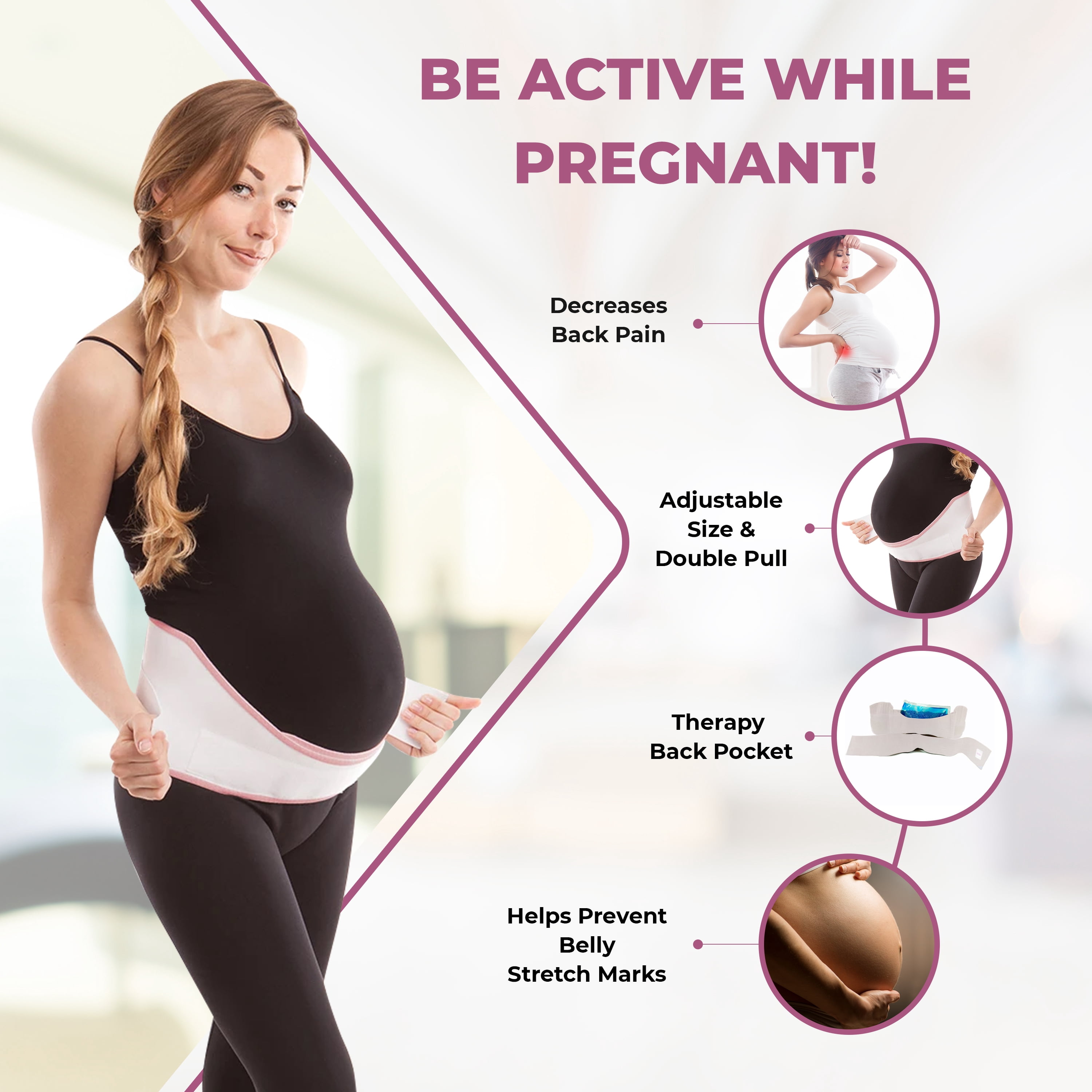 GABRIALLA Elastic Pregnancy Belly Band for Pregnant Women, Adjustable Maternity Belt, MS-96 (White with Pink, Large)