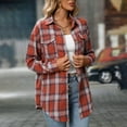 thumbnail image 2 of TTUHYWXI Flannel Shirt Women Plaid Shirts Button Down Long Sleeve Oversized Cotton Fitted Boyfriend Casual Blouse Tops (Brick Red, L), 2 of 7