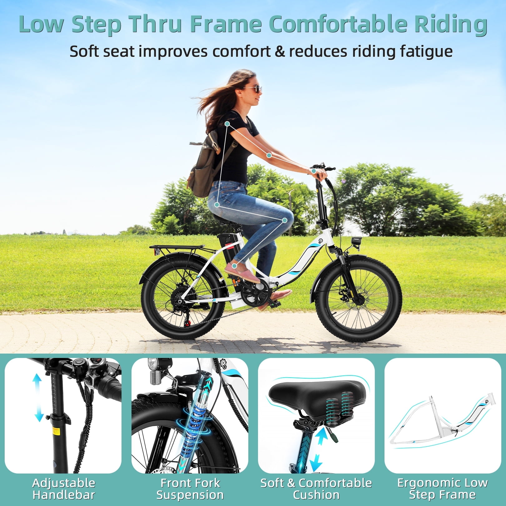 Elifine 500W Foldable Electric Bike, 20" x 3.0" Fat Tire Electric Bicycle Max. 19.8mph Commuter Ebike, 48V 10.4Ah Removable Battery UL 2849 with 5 Riding Modes Electric Bike for Men Women Senior