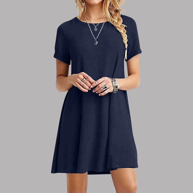 SMihono Robe d'Été Bohème pour Femmes Grande Taille Mode Décontractée Manches Courtes Col Rond Ample Mini Robe