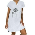 thumbnail image 1 of Robe Chemise pour Femmes Vintage Col en V Imprimé Bambou Chanvre Manches Courtes Robes d'Été Décontractées Robe Mini Ample, 1 of 4