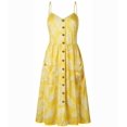 thumbnail image 4 of Robe Midi d'Été à Fleurs pour Femme, Dos Nu, Bretelles Spaghetti, Boutonnée, avec Poches, m, Am071-18, 4 of 6