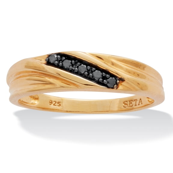 Men's .1 TCW Black Diamond Single-Row Gold Over Silver Ring