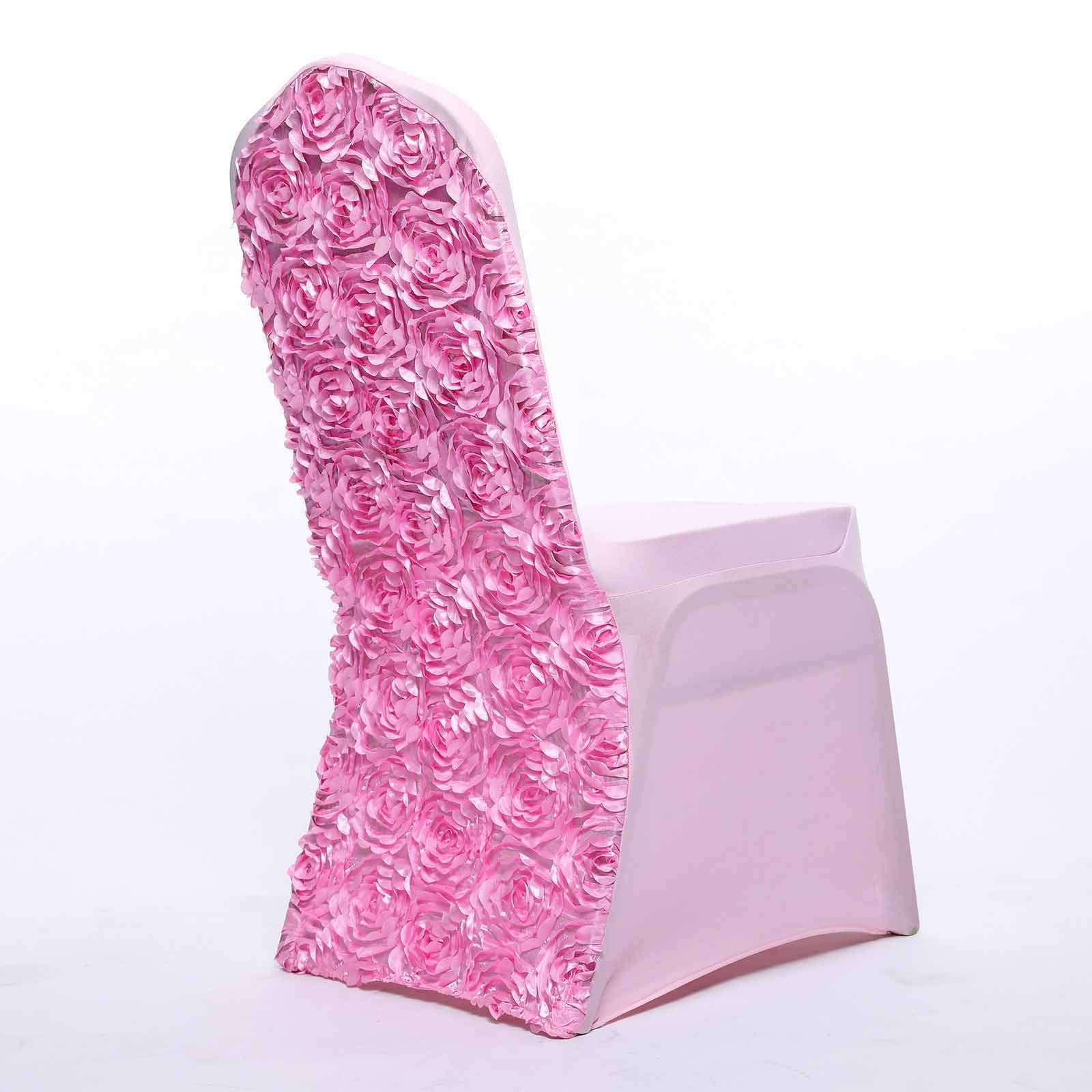 Efavormart Satin Rosette Pink Stretch Banquet Spandex Chair Cover Dinning Event Slipcover For Wedding Party Banquet Catering