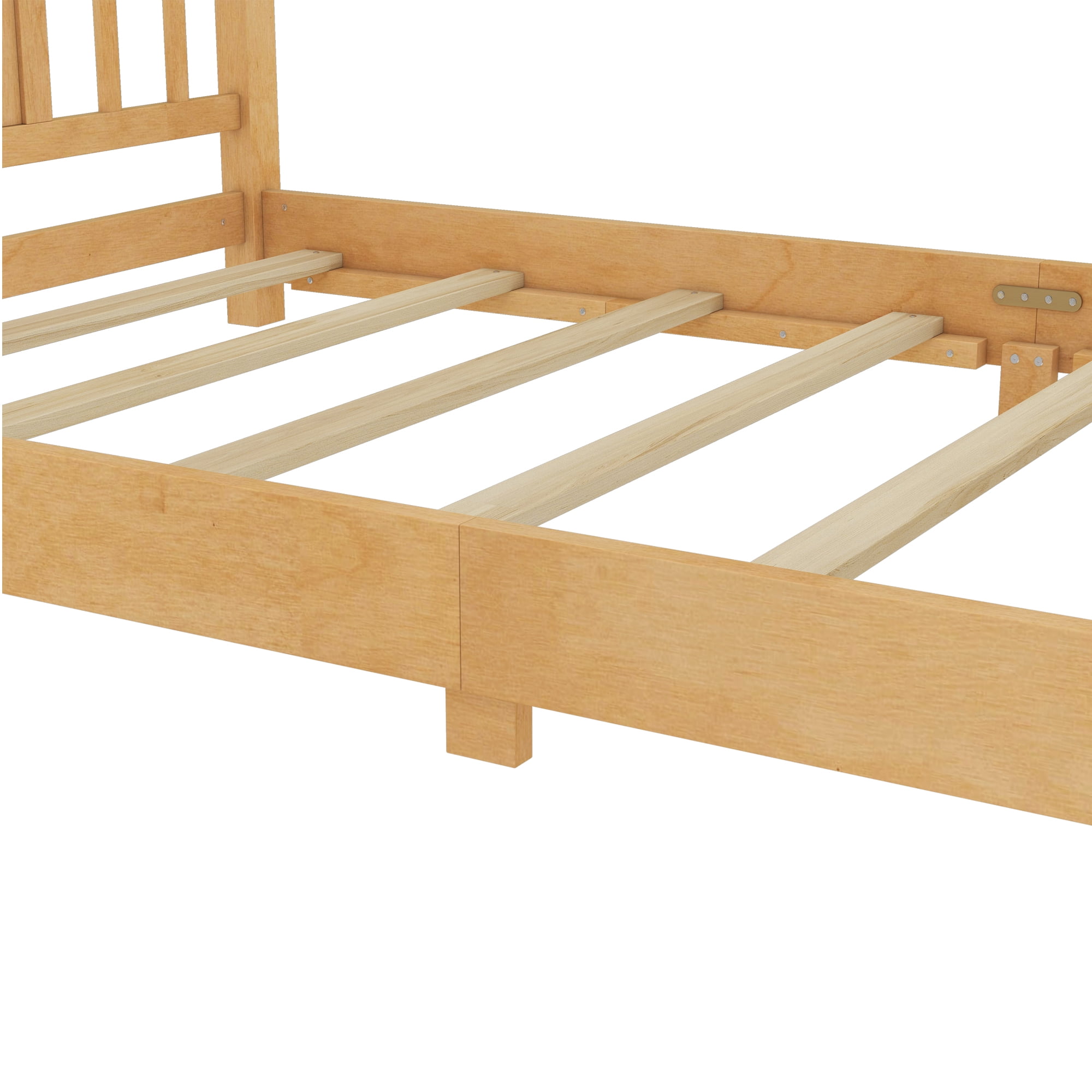 Miniyam Twin Bed Frame, Low Profile White Wood Platform Bed with Headboard, Footboard and Slat Support, Natural
