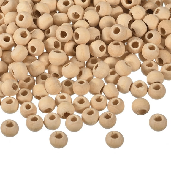 400Pack 8mm Natural Wood Spacer Beads, 3mm Large Hole Unfinished Round Wooden Beads