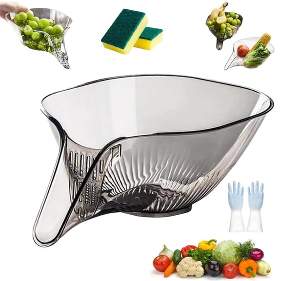 Drain Basket with Spout, Kitchen Sink Strainer Drainage Basket Funnel for Food, Fruit Storage Containers with Colander, Kitchen Accessories Gadgets for Washing Vegetables & Fruits(Transparent 1pc)