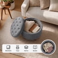 thumbnail image 5 of Darkgrey Round Ottoman with Storage and Reversible Tray, Upholstered Wood Footrest Coffee Table for Living Room, Bedroom, Entryway-25 Inch, 5 of 10