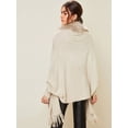 thumbnail image 5 of Women's Faux Fur Collar Cloak Knit Capes Shawl Tassel Batwing Sleeve Open Front Cardigans Sweater Coat, 5 of 5