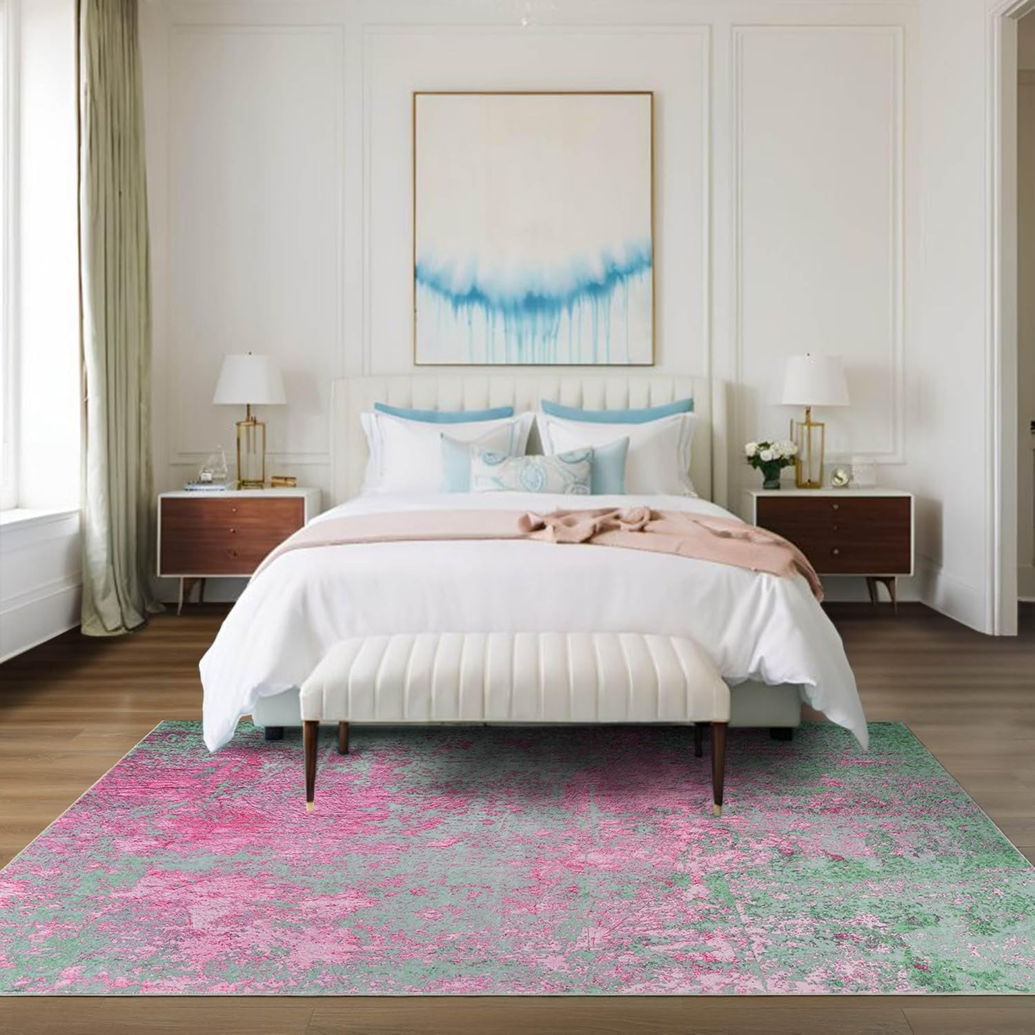 Lochas Abstract Area Rug Soft Modern Rugs for Living Room Bedroom Home Decor Indoor Carpet,4'x6',Pink/Green