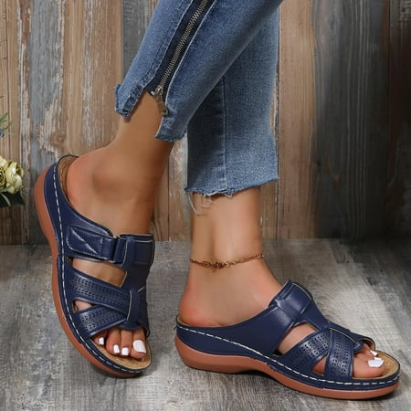 

Dpityserensio Summer Ladies Casual Wedge Heel Slippers Sandals Roman Women s Shoes Dark Blue 4.5(35)