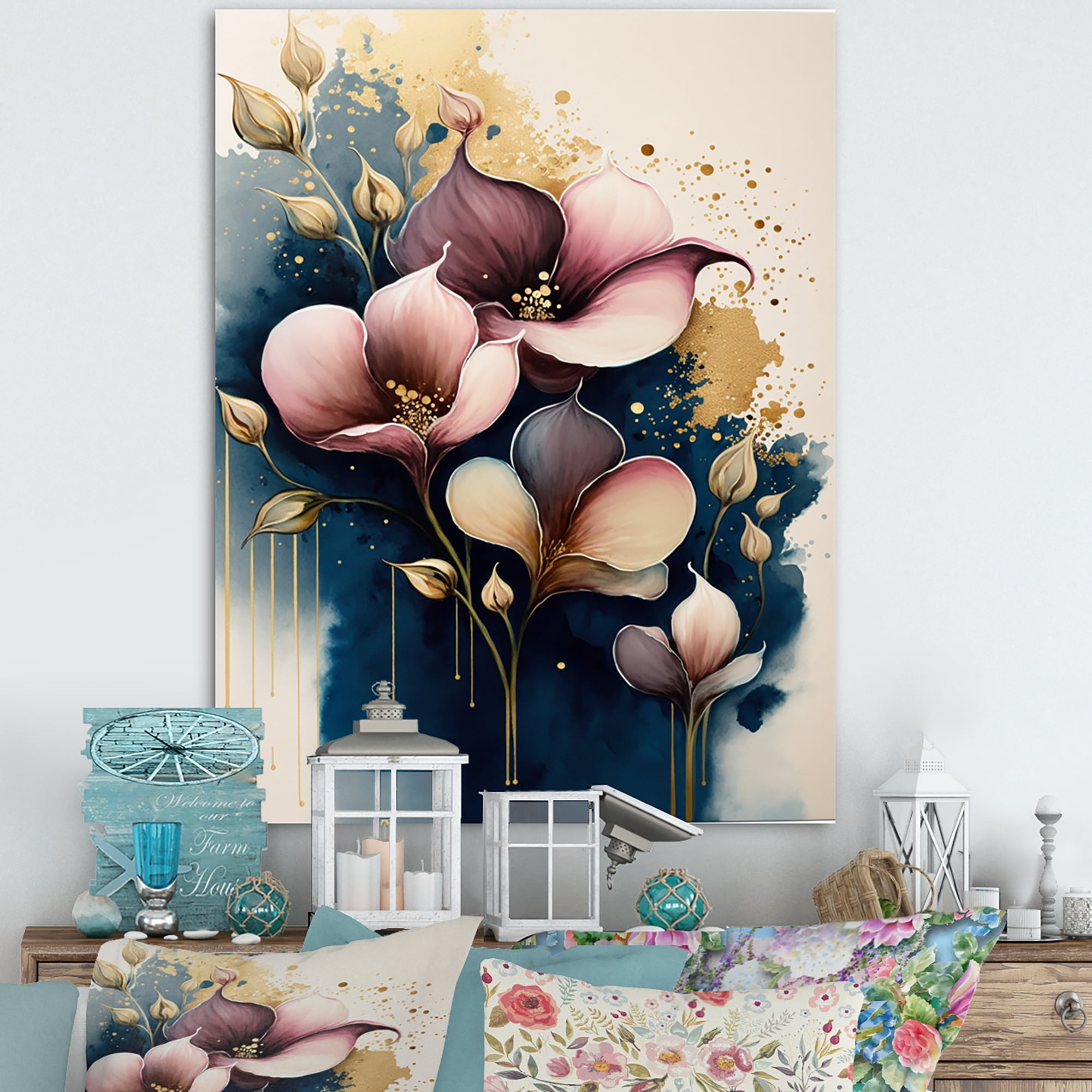 Designart Pink Blooming Cally Lillies I Canvas Wall Art