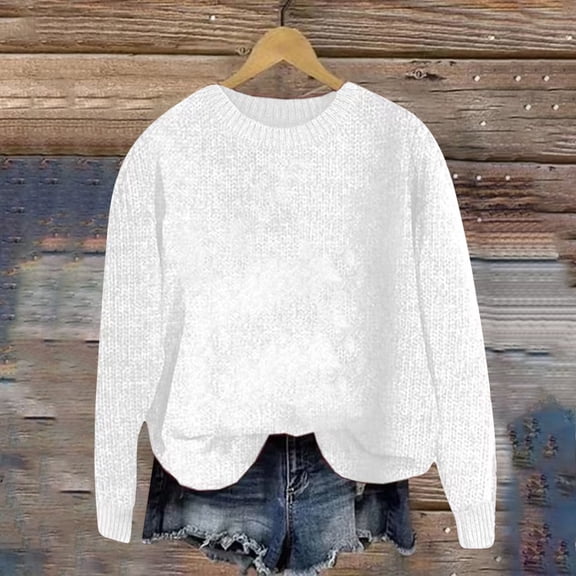 ClodeEU Sweaters For Women,Knit Long Sleeve Crew Neck Pullover Tops, Fall Fashion Clothing White,Womens Plus XXL