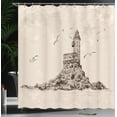 thumbnail image 3 of Ambesonne Beach Shower Curtain, Lighthouse Flying Seagulls, 69"Wx75"L, Seal Brown Warm Taupe, 3 of 4