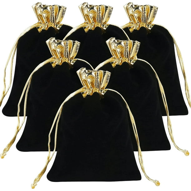 Bolsas de joyería de terciopelo, bolsas de joyería de terciopelo de 4,7x6 pulgadas, 10 bolsas de regalo con cordón para regalos de boda, Navidad (negro)