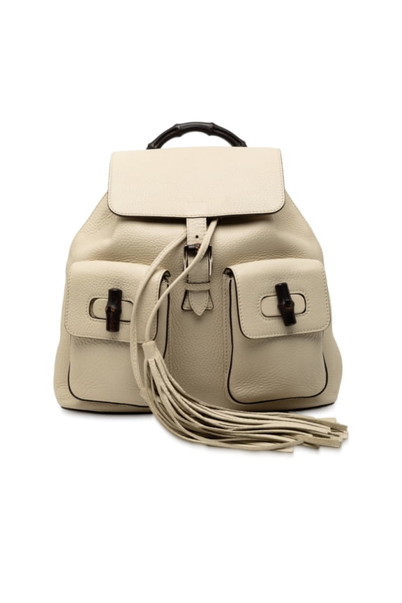 Pre-Owned Gucci Bamboo Backpack 370833 White Ivory Leather Women's GUCCI (Good)
