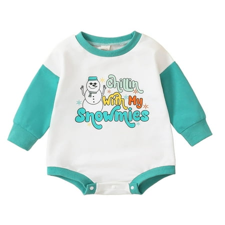 

Rovga Baby Girl Bodysuits Christmas Long Sleeve Snowman Prints Romper Sweatshirt Bodysuits
