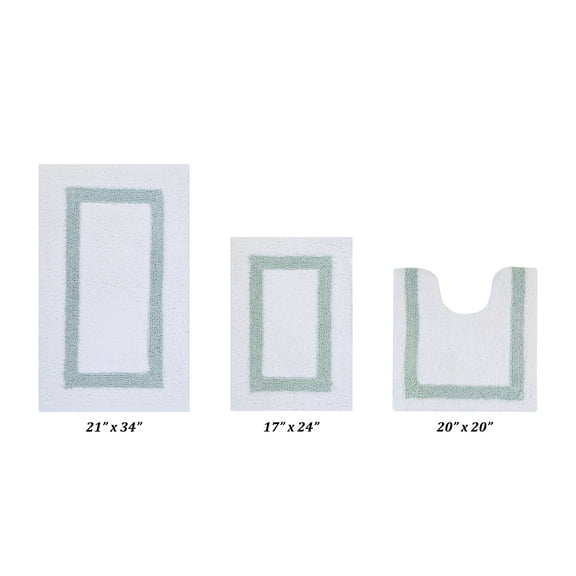Better Trends 3 Piece Bathroom Rugs Set 100% Cotton Soft Bath Mat Water Absorbent, Reversible, Machine Washable for Home, Bathroom Decor Toilet Base Contour Mat, Hotel Collection - White/Blue