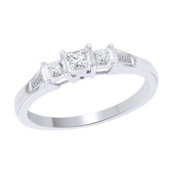 AFFY White Natural Diamond Three Stone Promise Ring In 10k White Gold (0.13 Cttw)