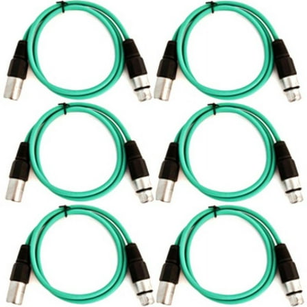 Seismic Audio SAXLX-3, 6 Pack of Green 3 Foot XLR Patch Cables