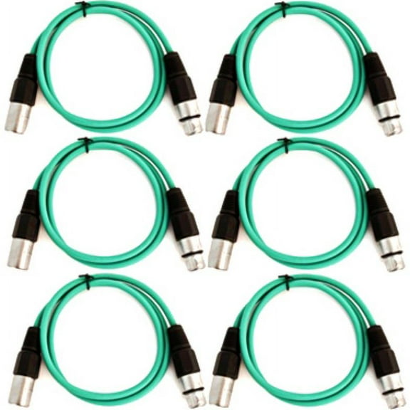 Seismic Audio SAXLX-3, 6 Pack of Green 3 Foot XLR Patch Cables
