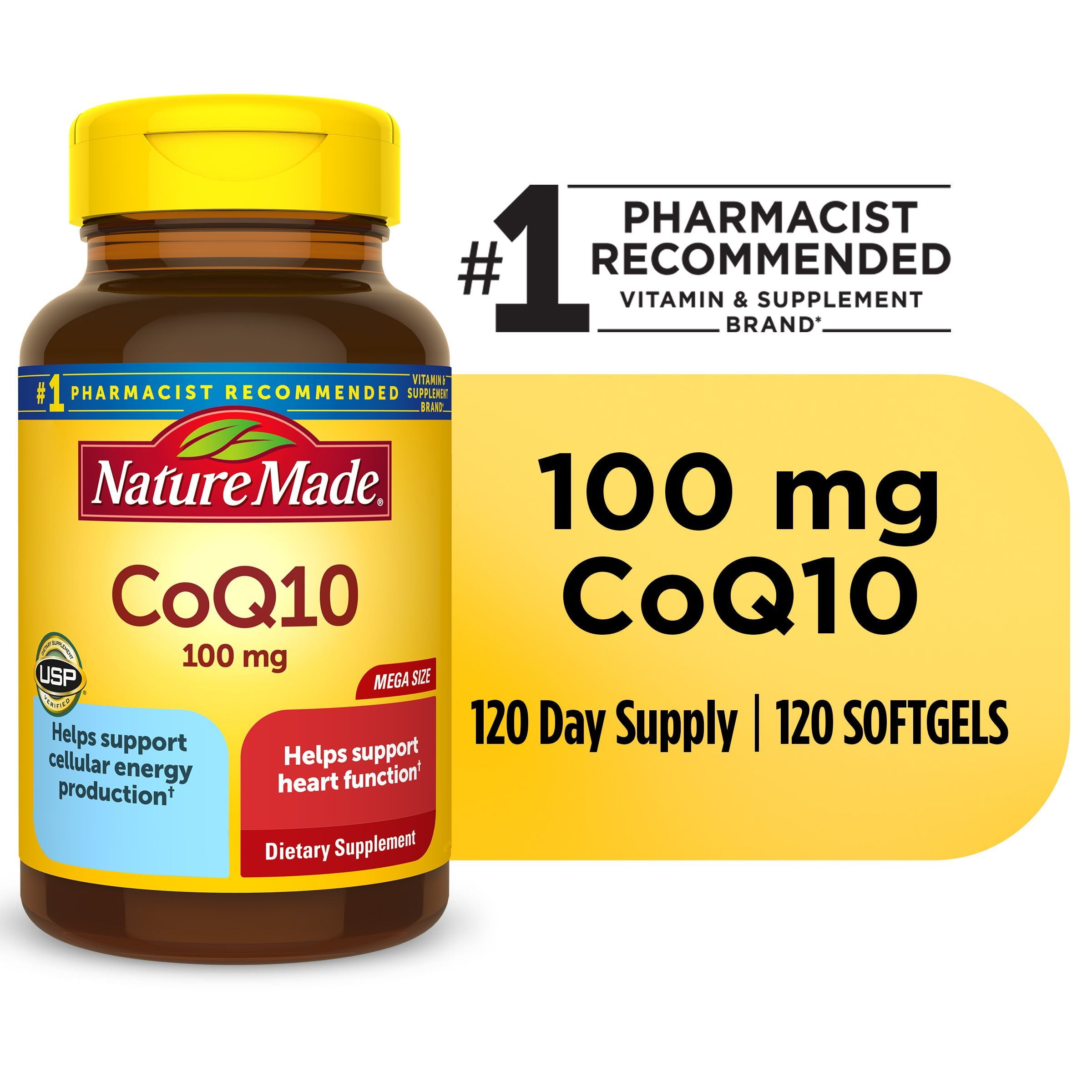 Nature Made CoQ10 100 mg Softgels, Dietary Supplement for Heart Health Support, 120 Count