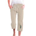 thumbnail image 1 of Pantalons en Coton et Lin pour Femmes Mode Pantalons Taille Haute à Tube Droit avec Imprimé Plumes Pantalons Décontractés Polyvalents en Coton et Lin Pantalons Taille Haute pour Femmes, 1 of 8