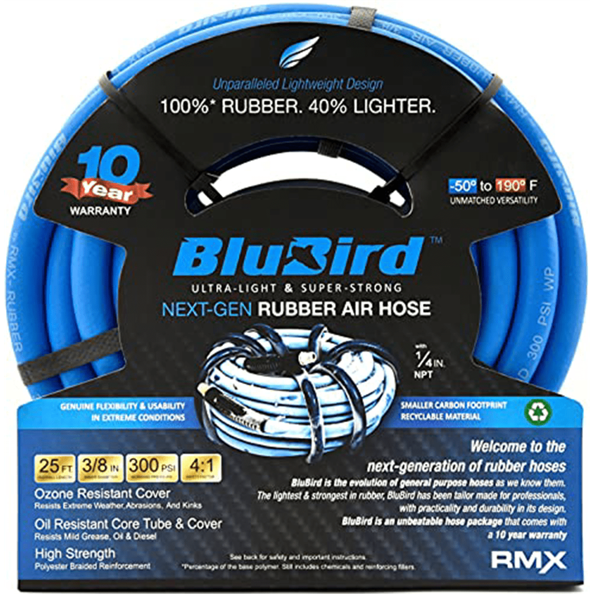 BluBird BB3825 3/8" x 25' Lightweight Polyester Braided Rubber Air Hose