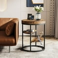 thumbnail image 2 of Finmind Industrial Round Side Table, Rustic Brown Nightstand & End Table with Storage, 19.68" L x 19.68" W x 25.59" H, 2 of 7