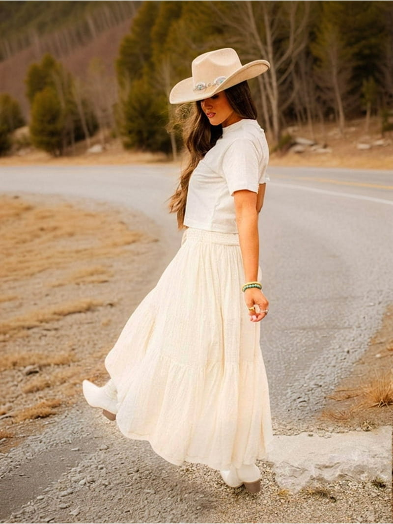 Women'S Western Bohemian Maxi Dress Summer Casual Asymmetrical High-Low Hem  Country Denim Skirt Half Skirt White S - Walmart.com