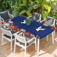 thumbnail image 2 of Blue Crane Table Cloths for 6 Foot Rectangle Tables, Vintage Red Teal Spring Floral Botanical Patio Waterproof Elastic Fitted Tablecloths, Washable Rectangular Table Cover for Camping, 2 of 8