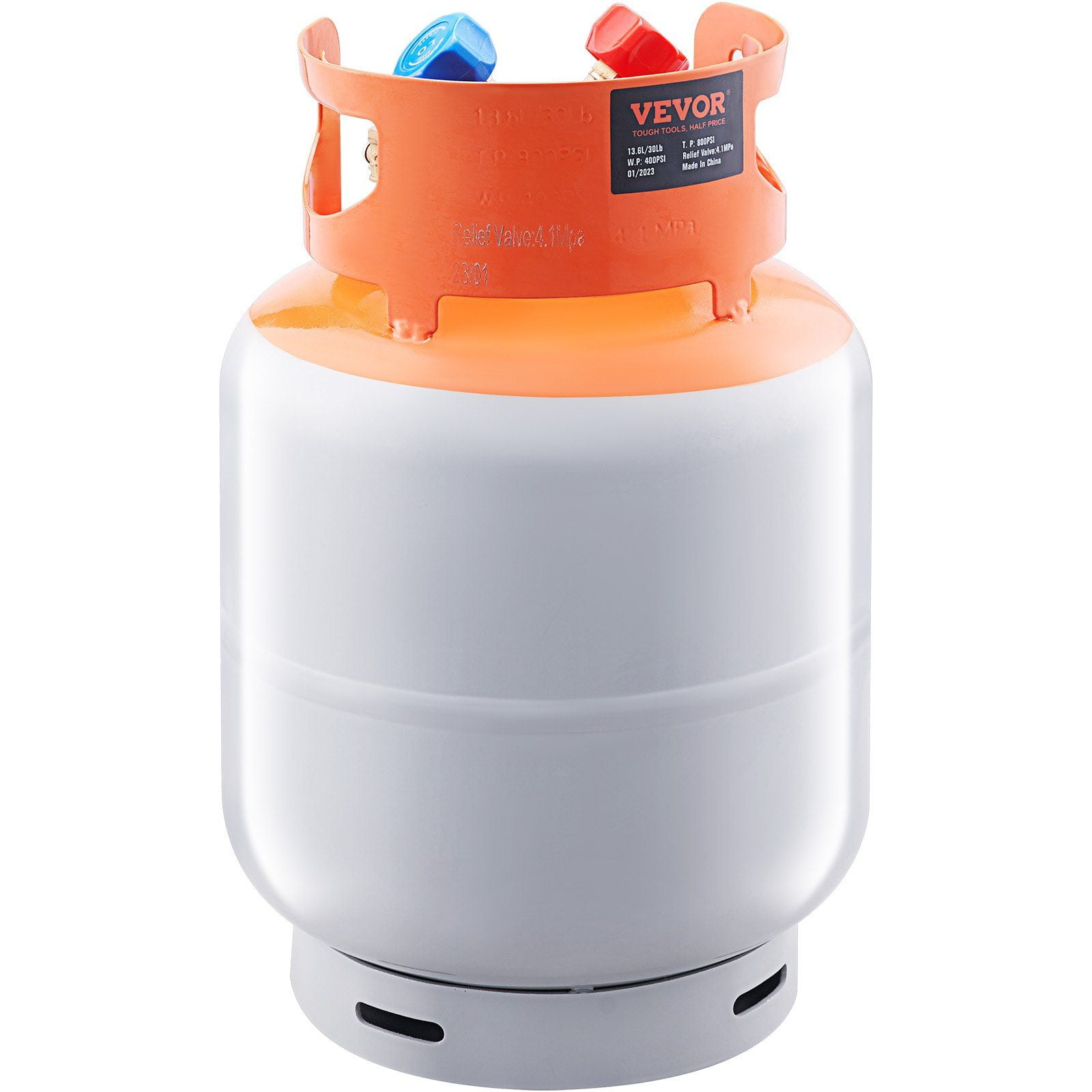 HCY Refrigerant Recovery Tank, 50 LBS Capacity, 400 psi Portable Cylinder Tank with Y-Valve for Liquid/Vapor, High-sealing Recovery Can for R22/R134A/R410A, Orange+Gray