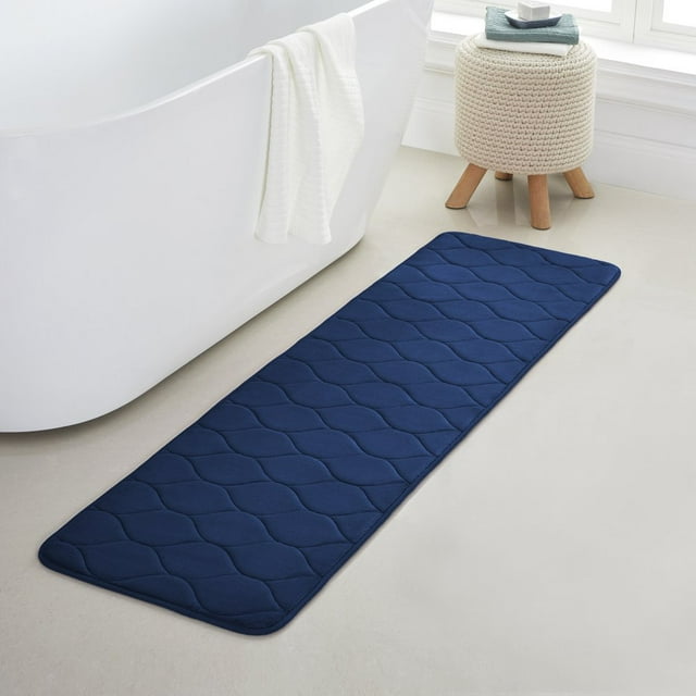 Oval Shaped Design Embossed Solid Color Memory Foam Soft Bathroom Rug Non-Slip PVC Backing
