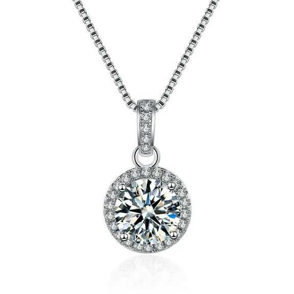 MIADEAL Brilliant Round Cut Necklace in Gift Box, 1 CT Cubic Zirconia, 925 Sterling Silver
