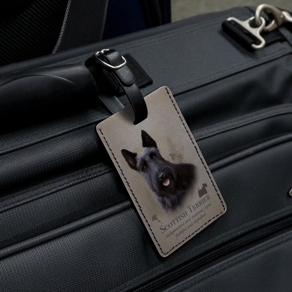 Scottie Dog on Blue Plaid Scottish Terrier Suitcase Bag ID Luggage Tag Set 