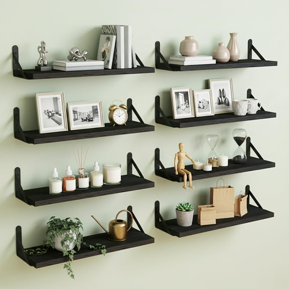 Fairy Floating Shelves, Rustic Wood Wall Shelves Set of 8, Wall Storage Shelves, 0.6x4.7x15.7inches, Black